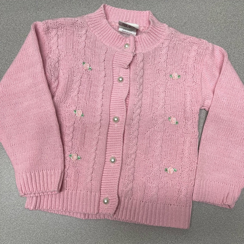 Hot Fudge Vintage Baby Girl Pink Floral Button Cardigan Sweater Size 12M